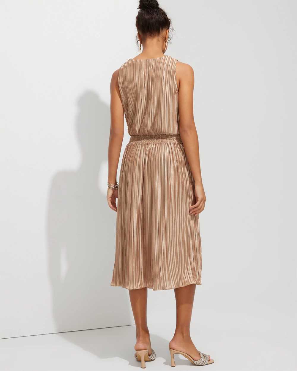 Outlet WHBM Sleeveless Pleated Satin Midi Dress White House